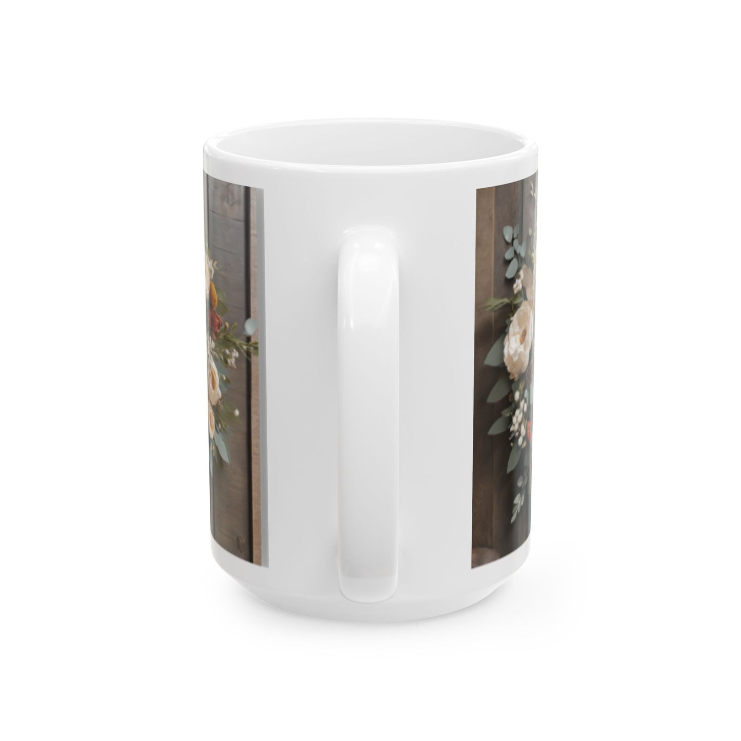 Rustic Floral Wreath Ceramic Mug 11oz/15oz - Farmhouse Vibe Floral Print Coffee Cup - Charming Home & Living Floral Wall Art Decor Mug