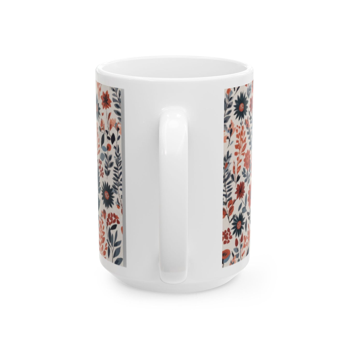Scandinavian Folk Art Flower Ceramic Mug for Coffee and Tea - Home & Living Kitchen Decor Gift, 11oz 15oz Sizes Available