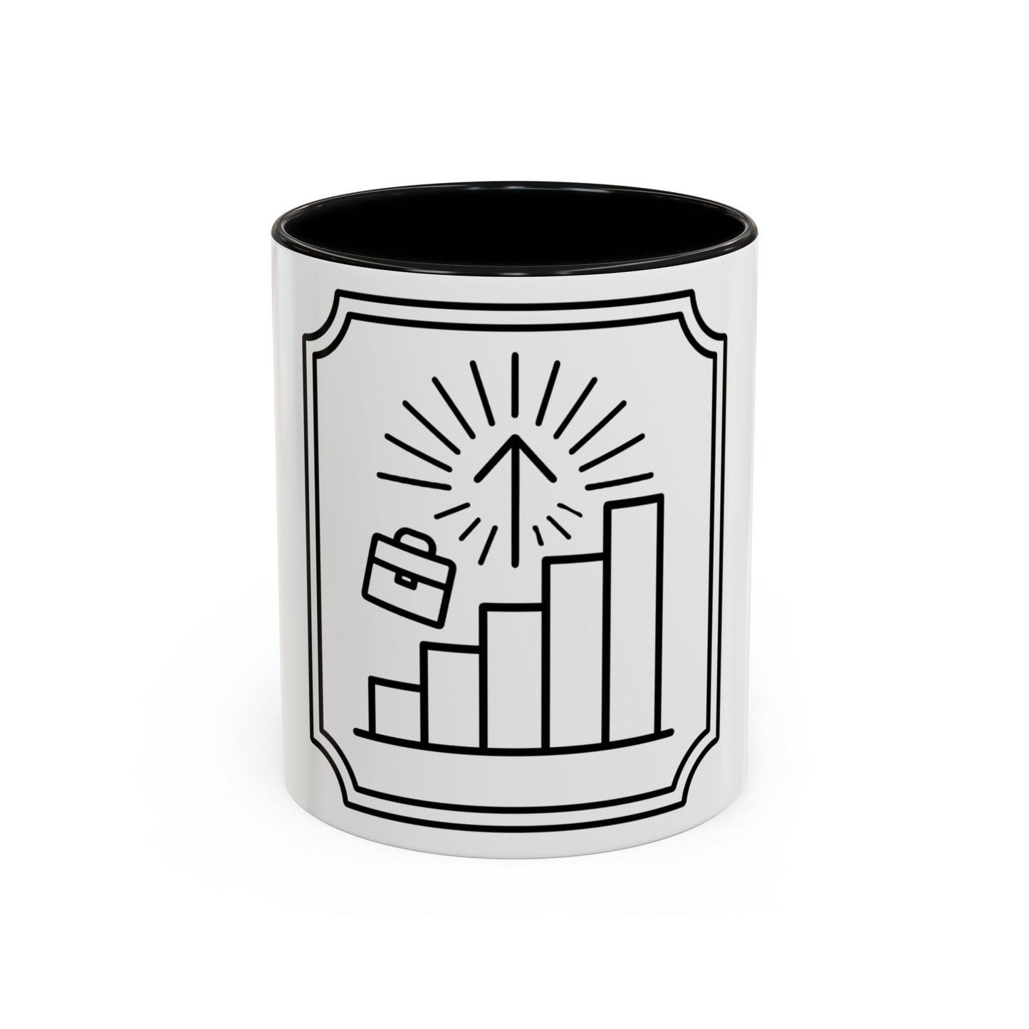 Finance Coffee Mug, Stock Trader Analyst Gift, Bar-Chart Staircase, Briefcase, Climb the Chart
