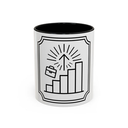 Finance Coffee Mug, Stock Trader Analyst Gift, Bar-Chart Staircase, Briefcase, Climb the Chart