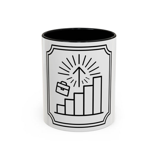 Finance Coffee Mug, Stock Trader Analyst Gift, Bar-Chart Staircase, Briefcase, Climb the Chart
