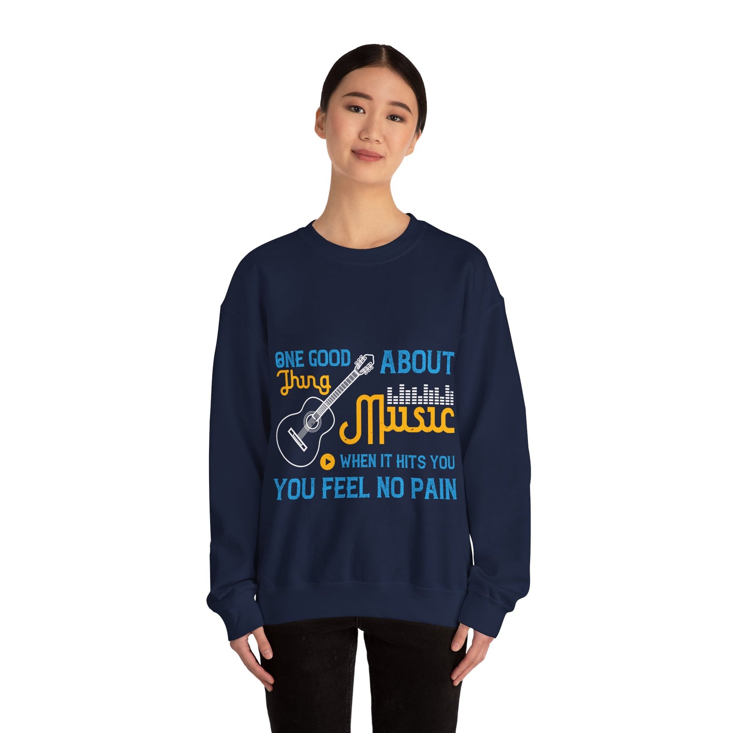 One good thing about music, when it hits you, you feel no pain-01 — Unisex Heavy Blend Crewneck (G18000)