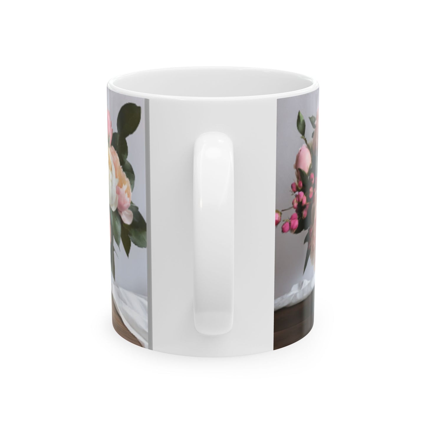 Romantic Roses and Peonies Bouquet Ceramic Mug - Coffee Mug 11oz/15oz, Perfect Romantic Gifts for Him & Her, Kitchen Decor