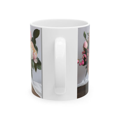 Romantic Roses and Peonies Bouquet Ceramic Mug - Coffee Mug 11oz/15oz, Perfect Romantic Gifts for Him & Her, Kitchen Decor