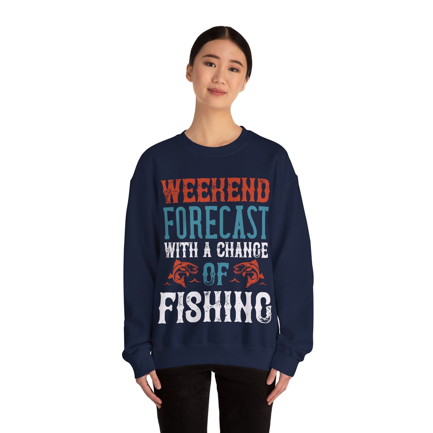 WEEKEND FORECAST WITH A CHANGE OF FISHING-01 — Unisex Heavy Blend Crewneck (G18000)