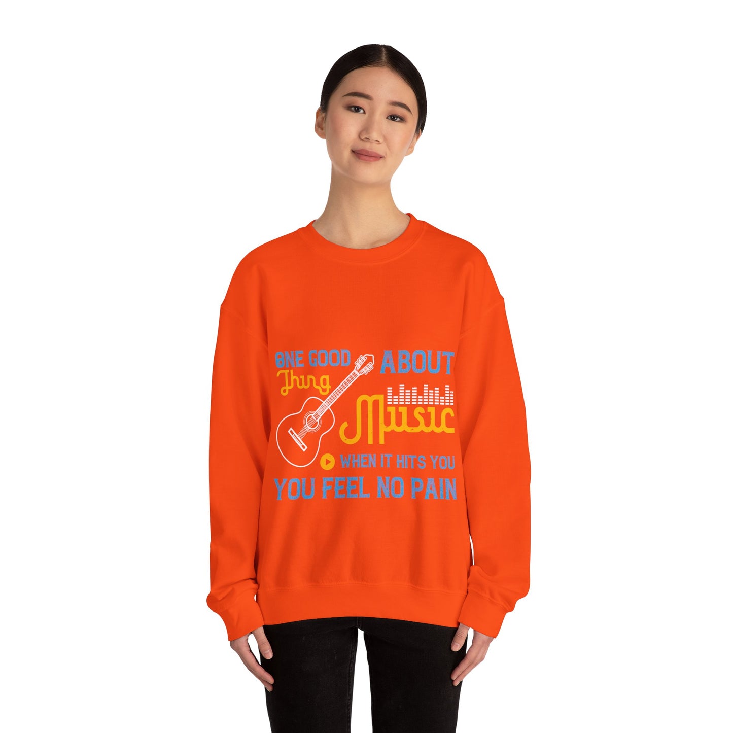 One good thing about music, when it hits you, you feel no pain-01 — Unisex Heavy Blend Crewneck (G18000)