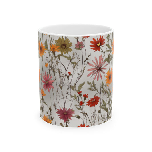 Artistic Wildflower Bloom Ceramic Mug - Unique Interpretation Design Drinkware, Available in 11oz & 15oz Sizes - Perfect Gift Idea