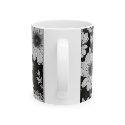 Monochrome Floral Silhouette Ceramic Mug 11oz/15oz - Color Pop Kitchen & Living Decor, Floral Print Coffee Cup