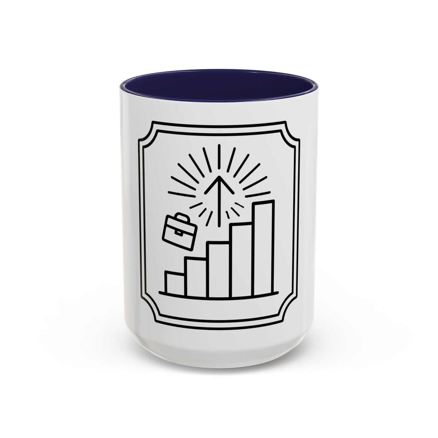 Finance Coffee Mug, Stock Trader Analyst Gift, Bar-Chart Staircase, Briefcase, Climb the Chart