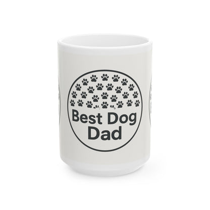 Best Dog Dad Ceramic Mug - Personalized Gift for Dog Lovers, Pet Owner Coffee Cup, 11oz 15oz, Dog Dad Gift, Paw Print Design