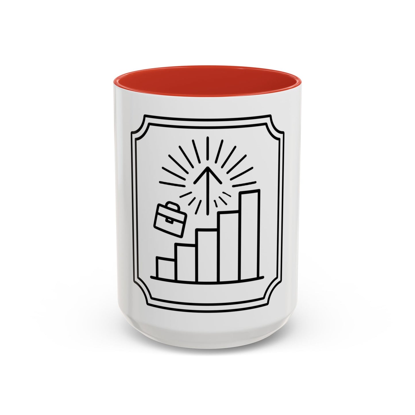 Finance Coffee Mug, Stock Trader Analyst Gift, Bar-Chart Staircase, Briefcase, Climb the Chart