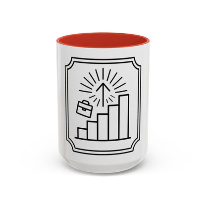 Finance Coffee Mug, Stock Trader Analyst Gift, Bar-Chart Staircase, Briefcase, Climb the Chart