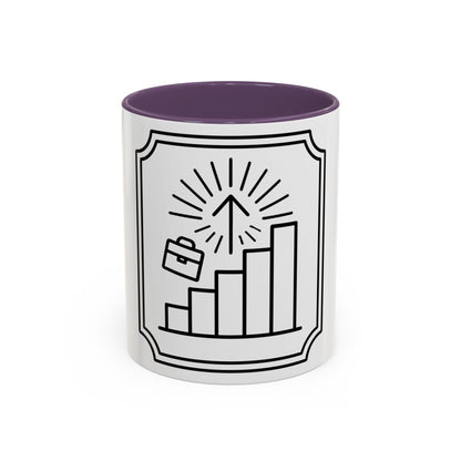 Finance Coffee Mug, Stock Trader Analyst Gift, Bar-Chart Staircase, Briefcase, Climb the Chart