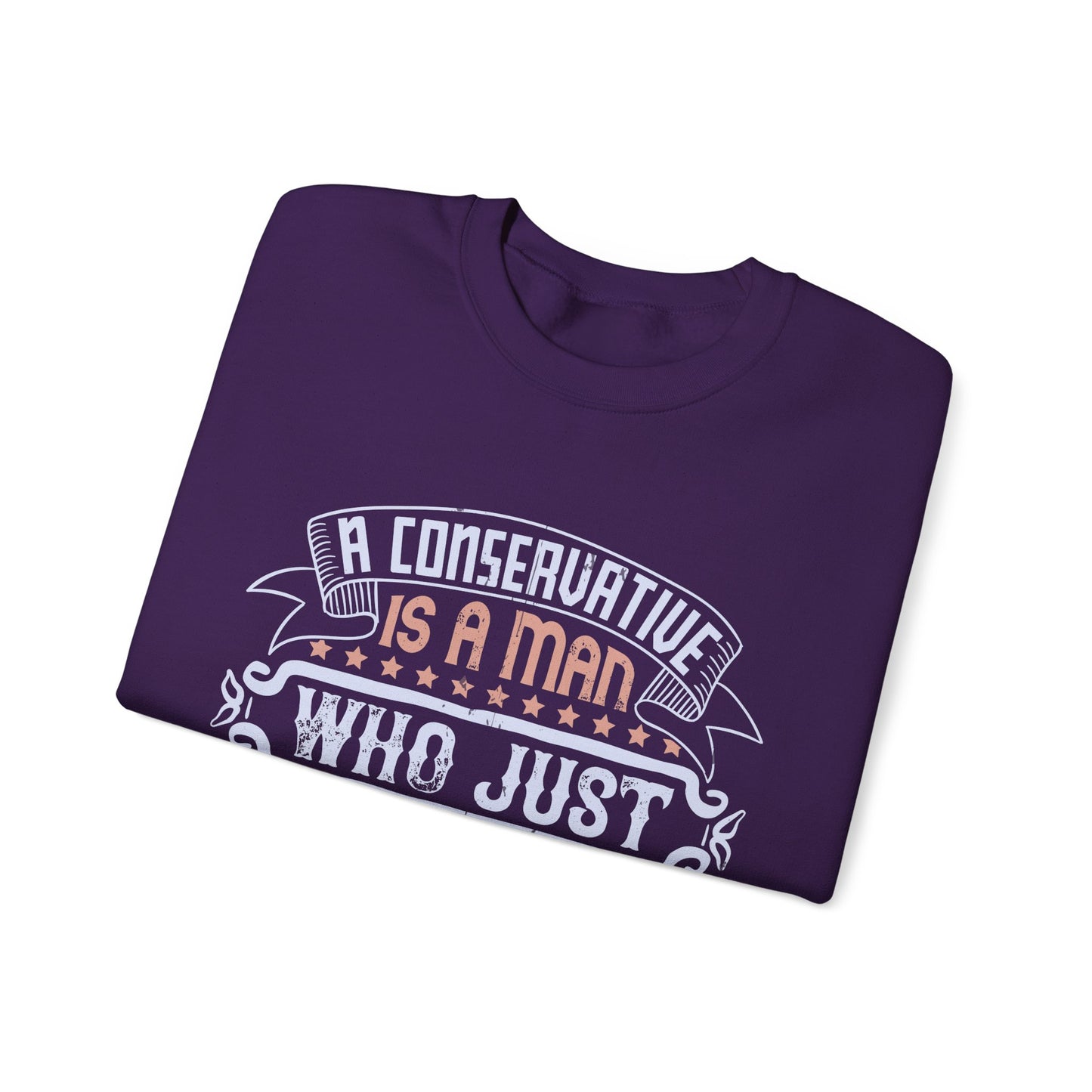 A conservative is a man who just sits and thinks, mostly sits-01 — Unisex Heavy Blend Crewneck (G18000)