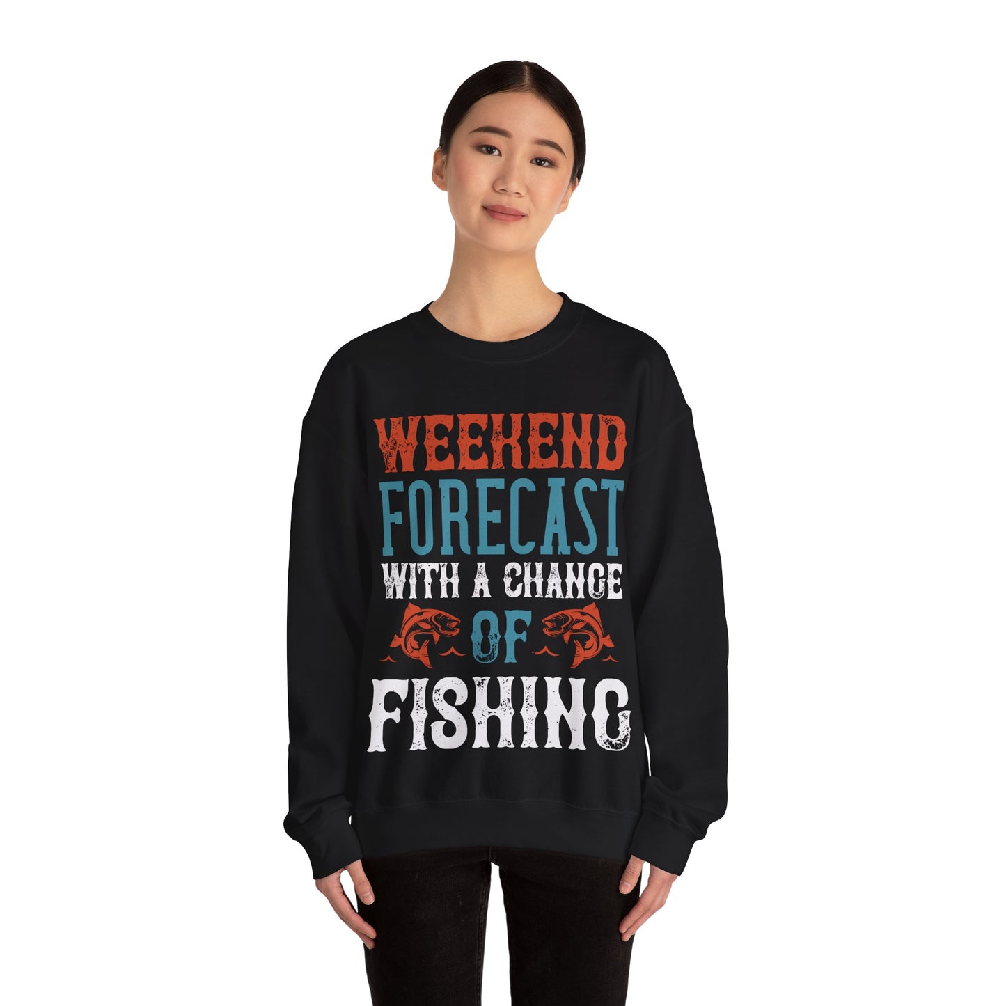 WEEKEND FORECAST WITH A CHANGE OF FISHING-01 — Unisex Heavy Blend Crewneck (G18000)