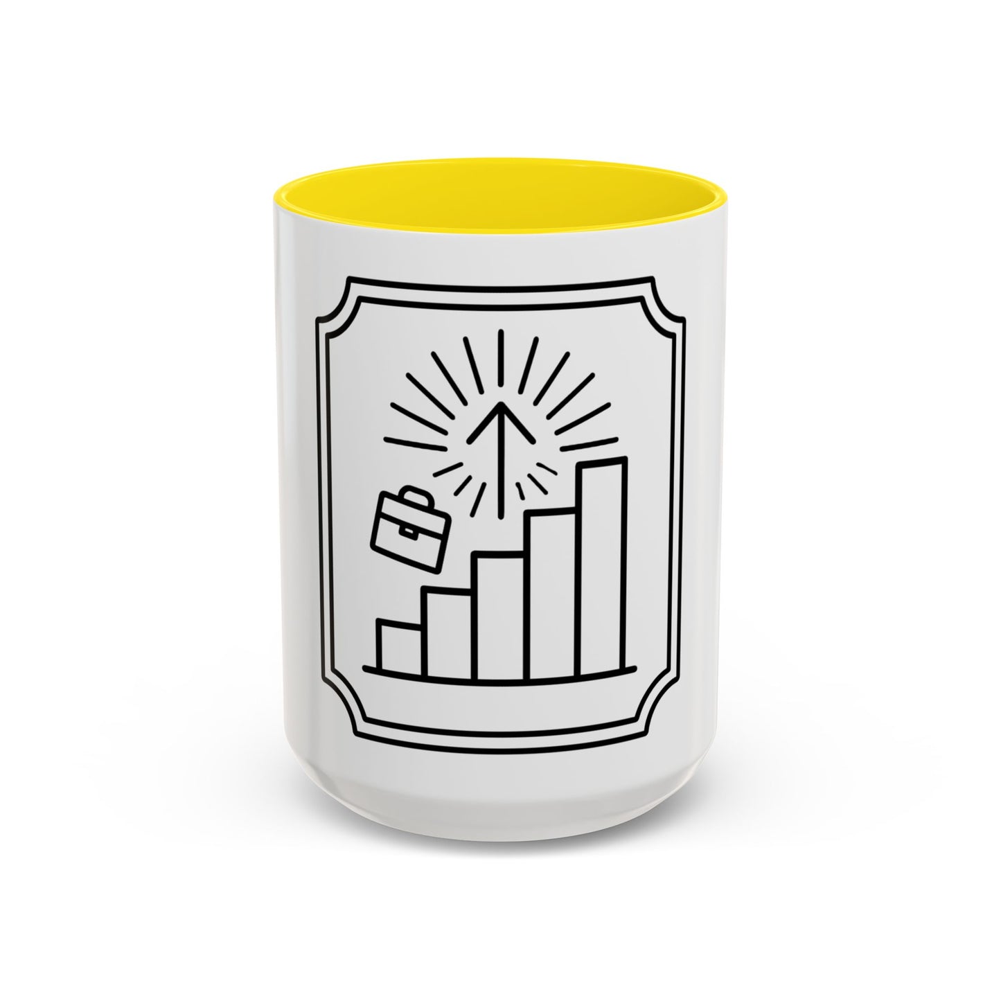 Finance Coffee Mug, Stock Trader Analyst Gift, Bar-Chart Staircase, Briefcase, Climb the Chart