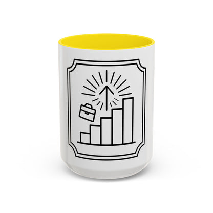 Finance Coffee Mug, Stock Trader Analyst Gift, Bar-Chart Staircase, Briefcase, Climb the Chart