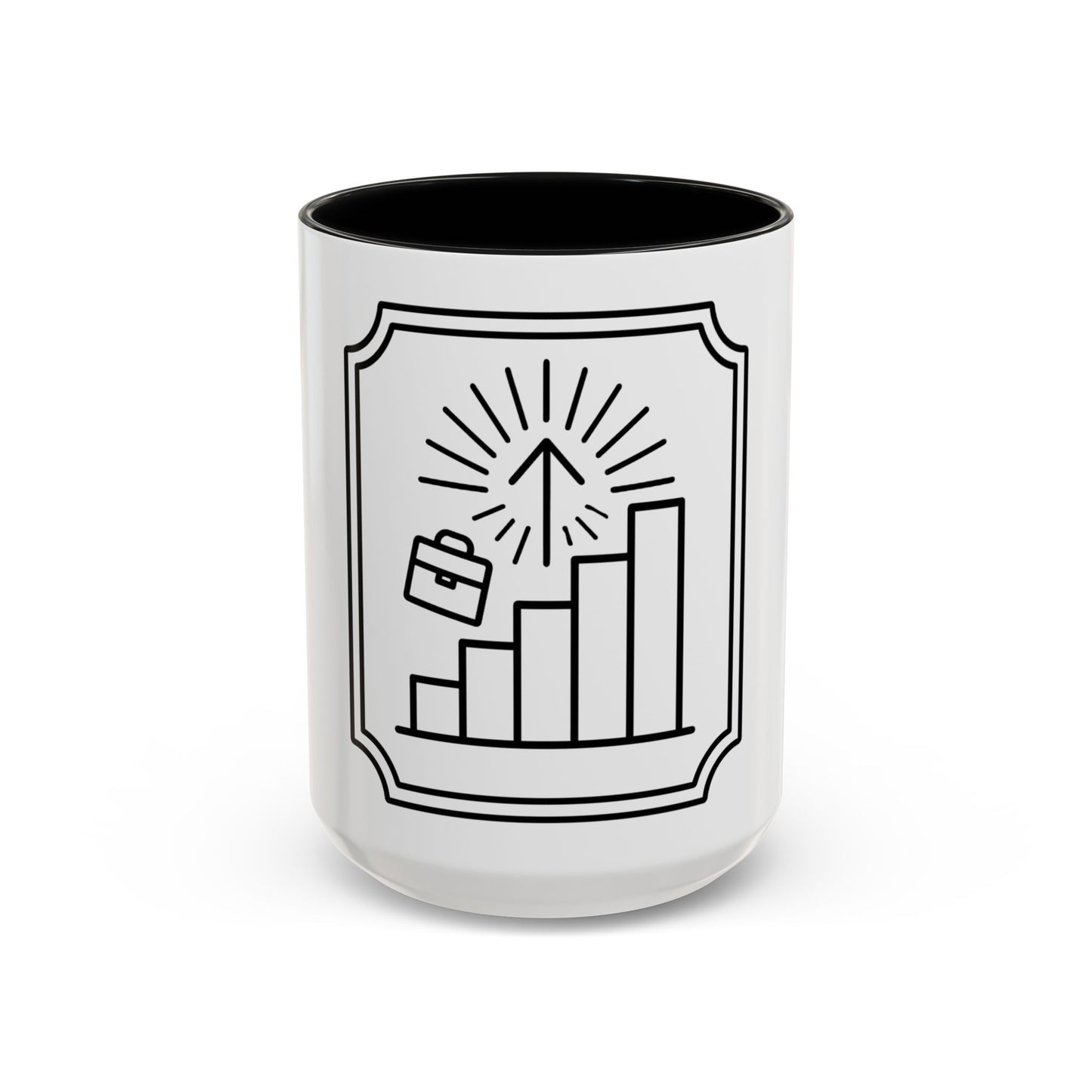 Finance Coffee Mug, Stock Trader Analyst Gift, Bar-Chart Staircase, Briefcase, Climb the Chart