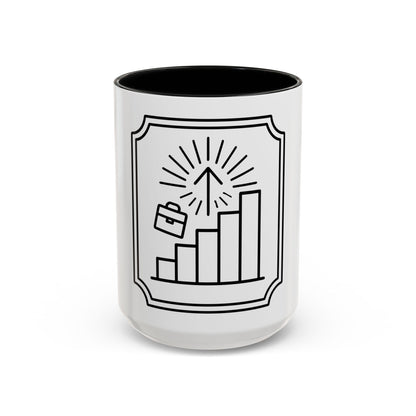 Finance Coffee Mug, Stock Trader Analyst Gift, Bar-Chart Staircase, Briefcase, Climb the Chart