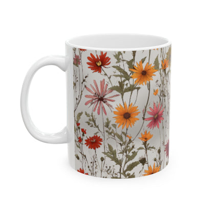 Artistic Wildflower Bloom Ceramic Mug - Unique Interpretation Design Drinkware, Available in 11oz & 15oz Sizes - Perfect Gift Idea