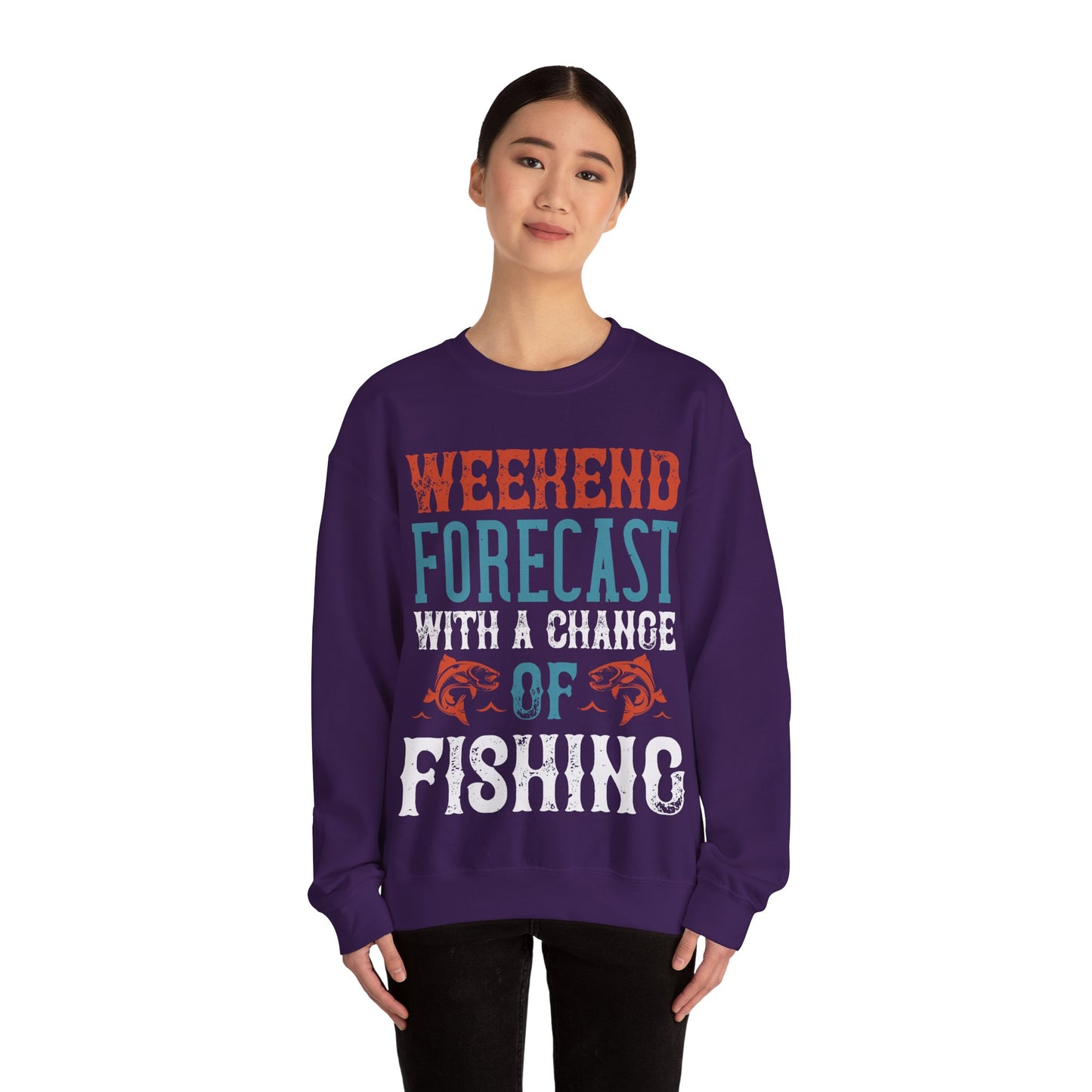 WEEKEND FORECAST WITH A CHANGE OF FISHING-01 — Unisex Heavy Blend Crewneck (G18000)