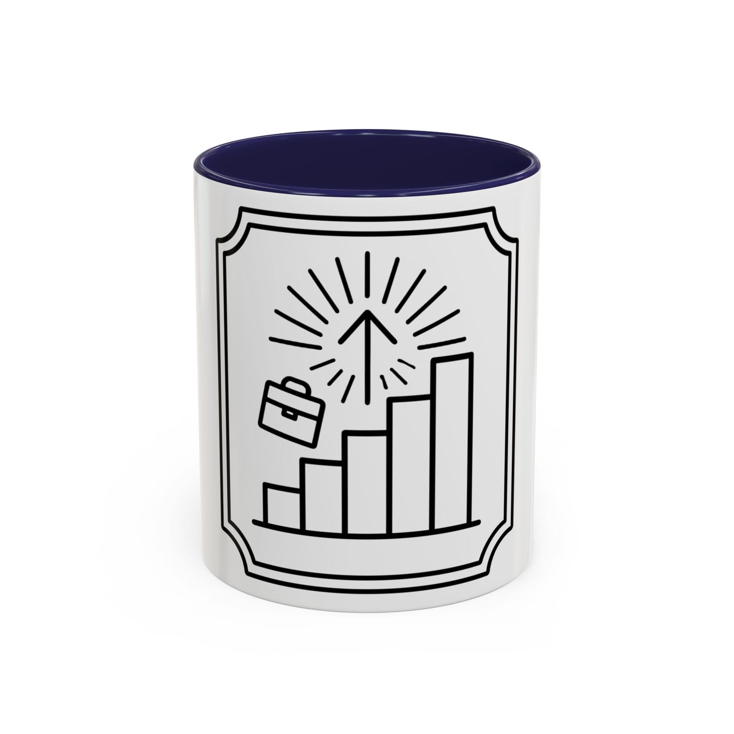 Finance Coffee Mug, Stock Trader Analyst Gift, Bar-Chart Staircase, Briefcase, Climb the Chart