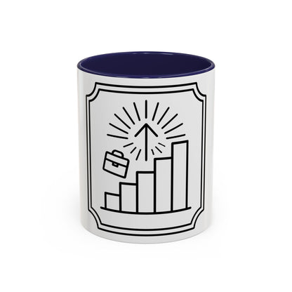 Finance Coffee Mug, Stock Trader Analyst Gift, Bar-Chart Staircase, Briefcase, Climb the Chart
