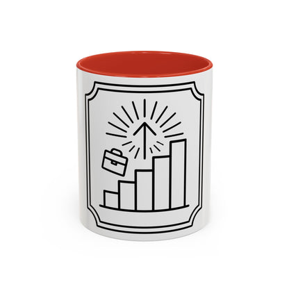 Finance Coffee Mug, Stock Trader Analyst Gift, Bar-Chart Staircase, Briefcase, Climb the Chart