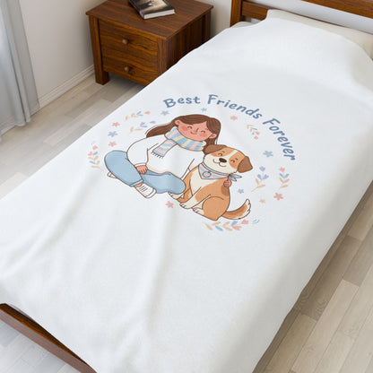 Best Friends Forever Velveteen Plush Blanket | pet owner matching, paw print design