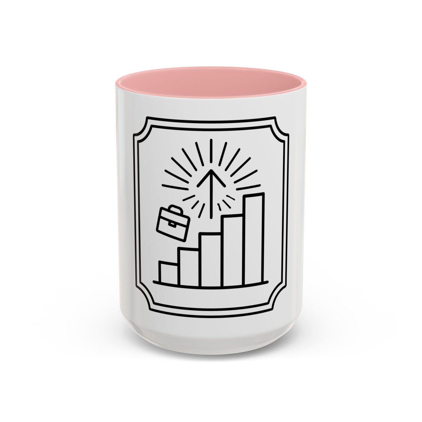 Finance Coffee Mug, Stock Trader Analyst Gift, Bar-Chart Staircase, Briefcase, Climb the Chart