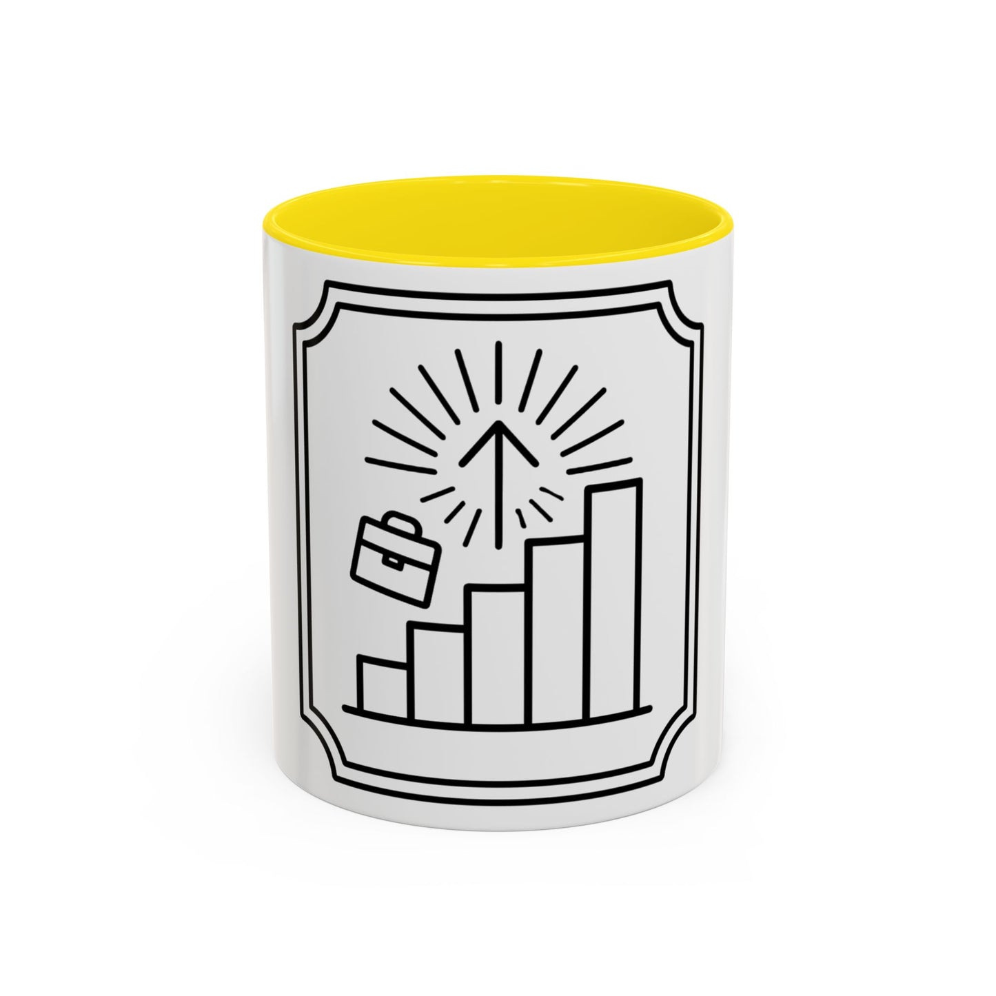 Finance Coffee Mug, Stock Trader Analyst Gift, Bar-Chart Staircase, Briefcase, Climb the Chart