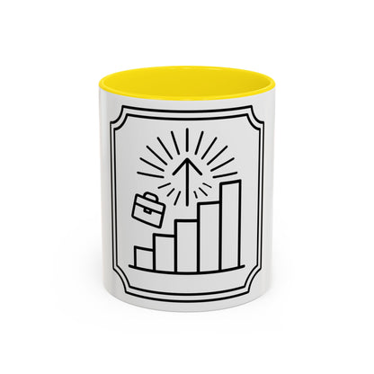 Finance Coffee Mug, Stock Trader Analyst Gift, Bar-Chart Staircase, Briefcase, Climb the Chart