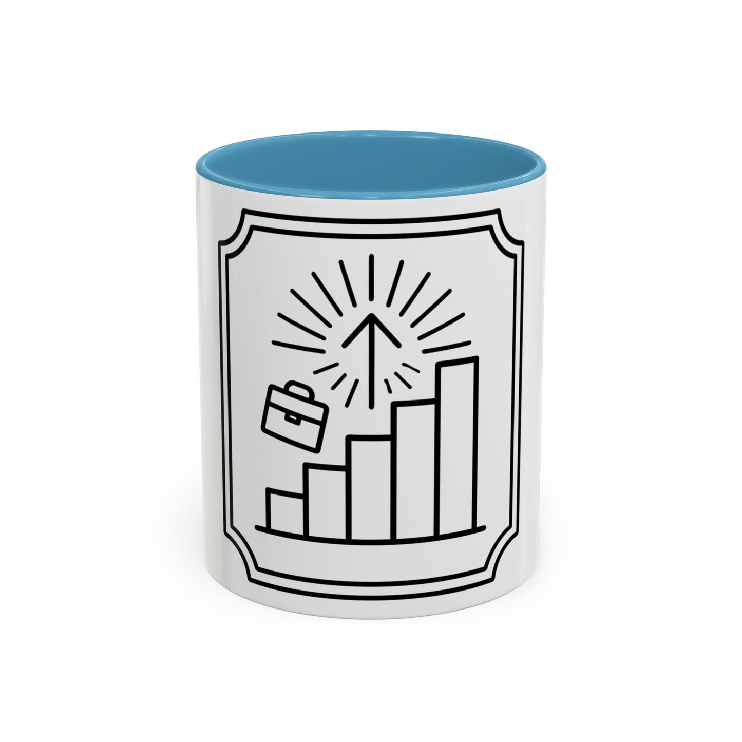 Finance Coffee Mug, Stock Trader Analyst Gift, Bar-Chart Staircase, Briefcase, Climb the Chart