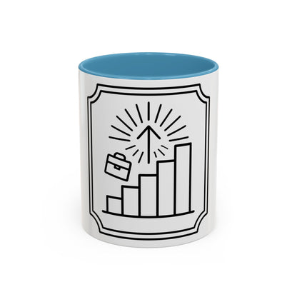 Finance Coffee Mug, Stock Trader Analyst Gift, Bar-Chart Staircase, Briefcase, Climb the Chart