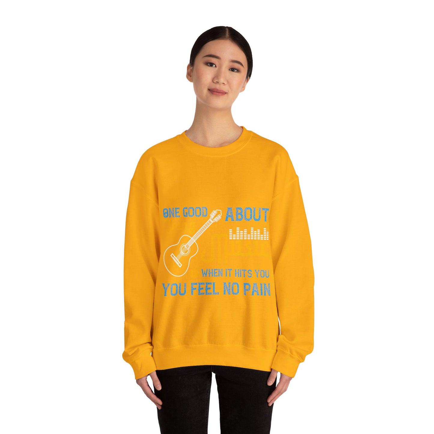 One good thing about music, when it hits you, you feel no pain-01 — Unisex Heavy Blend Crewneck (G18000)