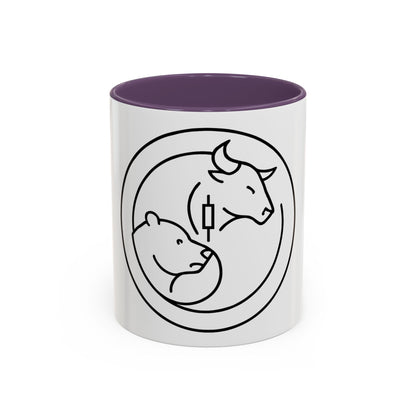 Coffee Mug, Bull and Bear with Candle Stick Stock Market Trader Gift, Finance Office Decor, Wall Street Investor Present, Day