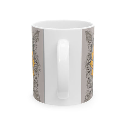 Boho Chic Sunflower Ceramic Mug | Home & Living Kitchen Coffee Cup | Unique Sunflower Wreath Design Gift | 11oz or 15oz Sizes Available