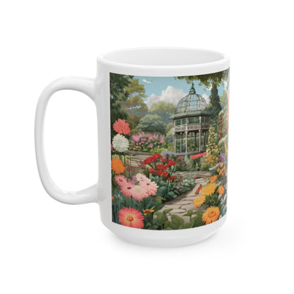 Botanical Garden Illustration Ceramic Mug - Home & Living Coffee Mugs with Botanical Art Print - 11oz/15oz Floral Design Kitchenware