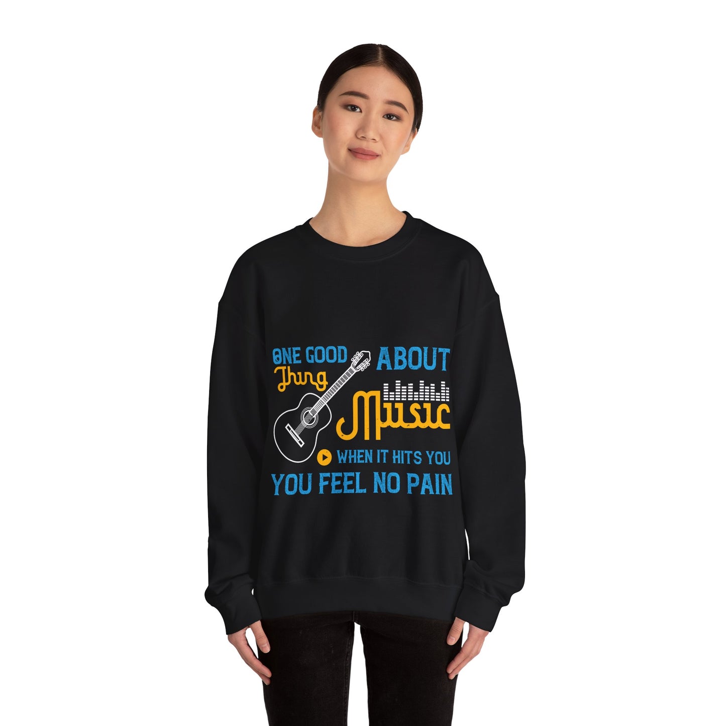 One good thing about music, when it hits you, you feel no pain-01 — Unisex Heavy Blend Crewneck (G18000)