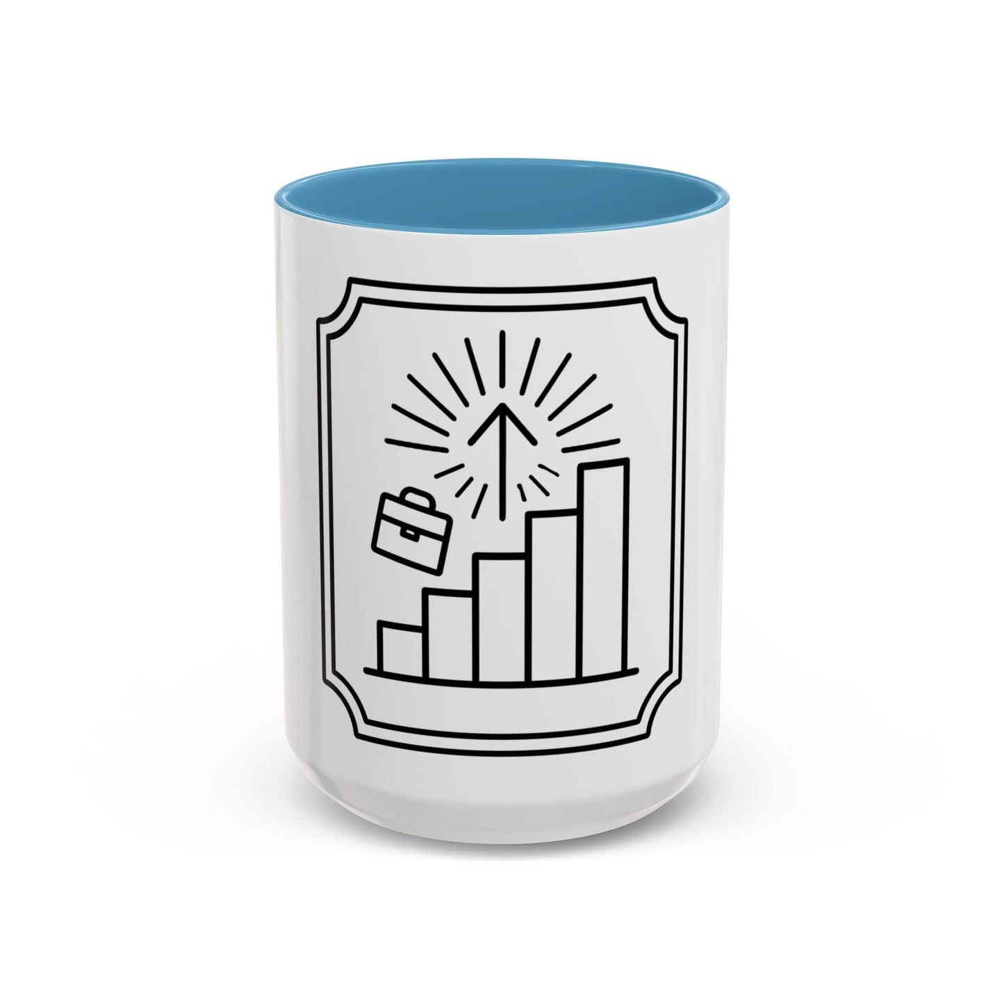 Finance Coffee Mug, Stock Trader Analyst Gift, Bar-Chart Staircase, Briefcase, Climb the Chart