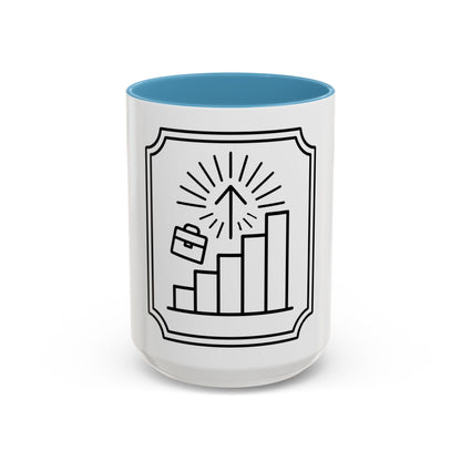 Finance Coffee Mug, Stock Trader Analyst Gift, Bar-Chart Staircase, Briefcase, Climb the Chart
