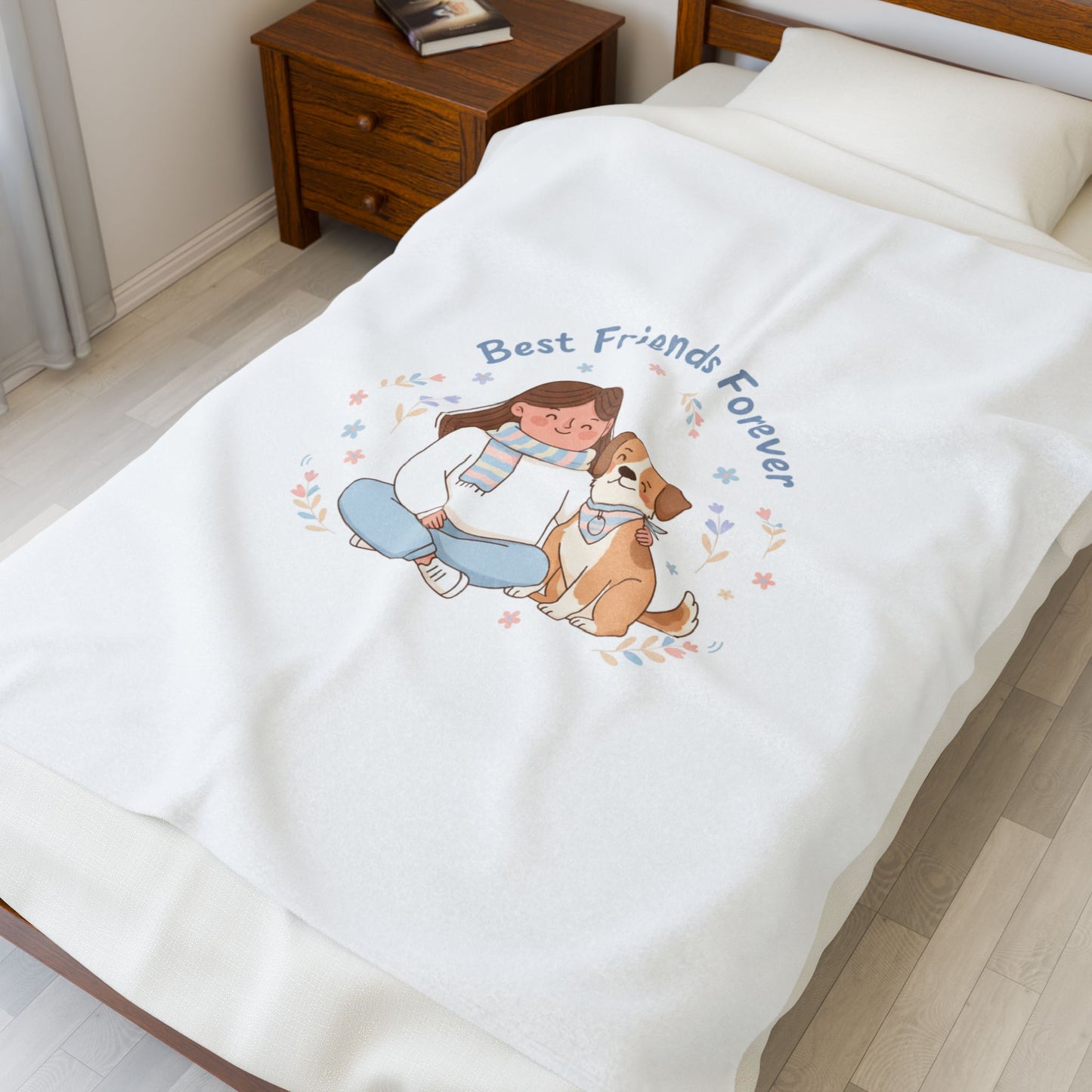 Best Friends Forever Velveteen Plush Blanket | pet owner matching, paw print design