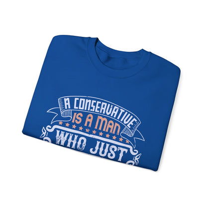 A conservative is a man who just sits and thinks, mostly sits-01 — Unisex Heavy Blend Crewneck (G18000)