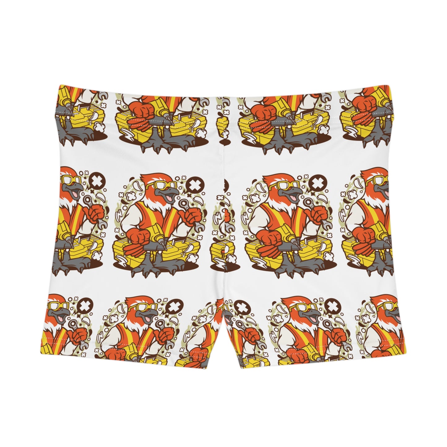 Fly in Style: Women's Spandex Shorts with Charming Bird Mechanic Prints