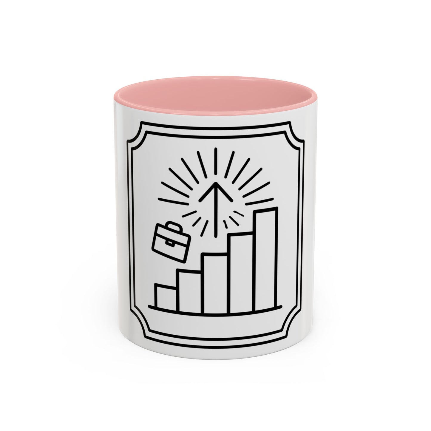 Finance Coffee Mug, Stock Trader Analyst Gift, Bar-Chart Staircase, Briefcase, Climb the Chart