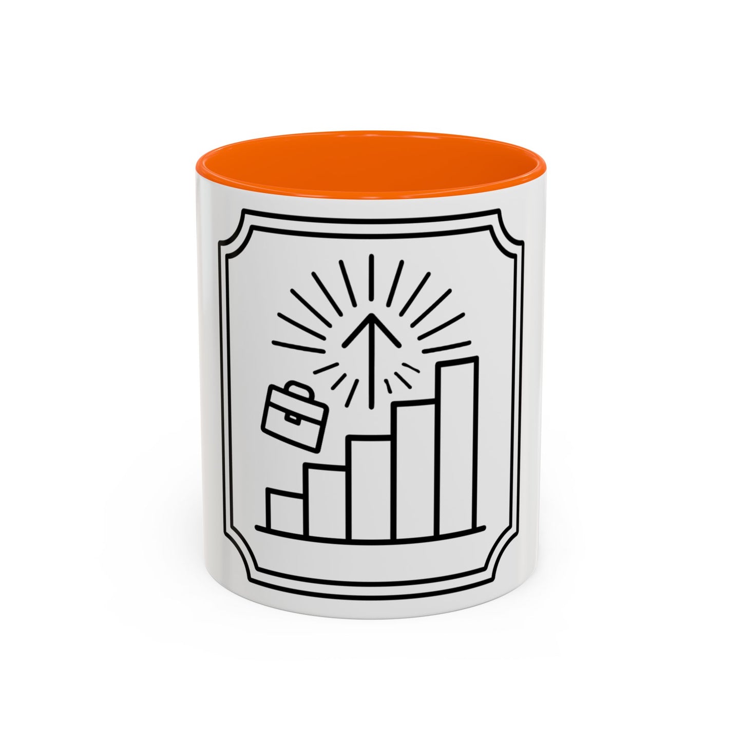 Finance Coffee Mug, Stock Trader Analyst Gift, Bar-Chart Staircase, Briefcase, Climb the Chart