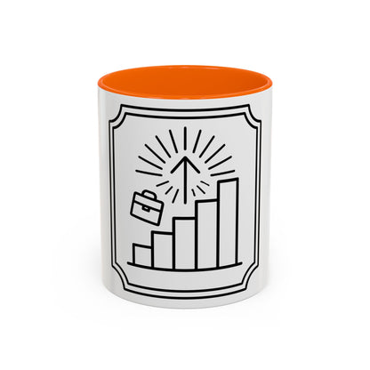 Finance Coffee Mug, Stock Trader Analyst Gift, Bar-Chart Staircase, Briefcase, Climb the Chart
